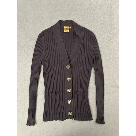 Tory Burch Sweaters - Tory Burch Navy V-Neck Button-Front Knit Cardigan Sweater Logo Women S